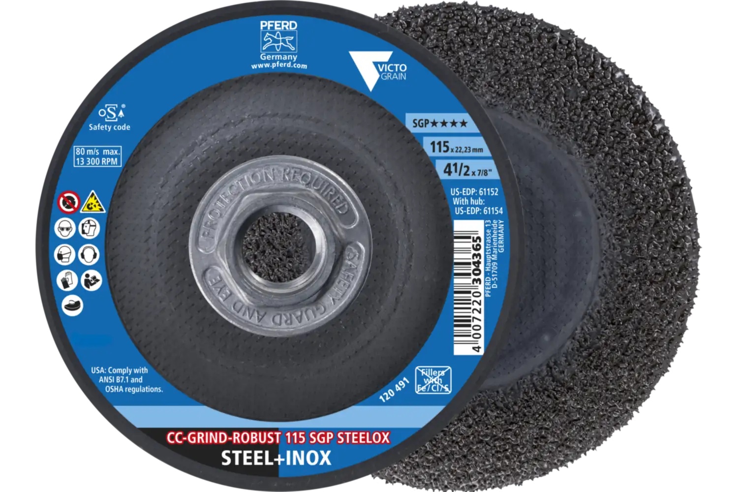Picture of Pferd Grinding disc, CC-Grind®-Robust,4-1/2" x 5/8-11, SGP Steelox Victograin®, Ceramic